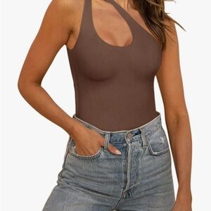 Brown One-Shoulder Women's Tank Bodysuit